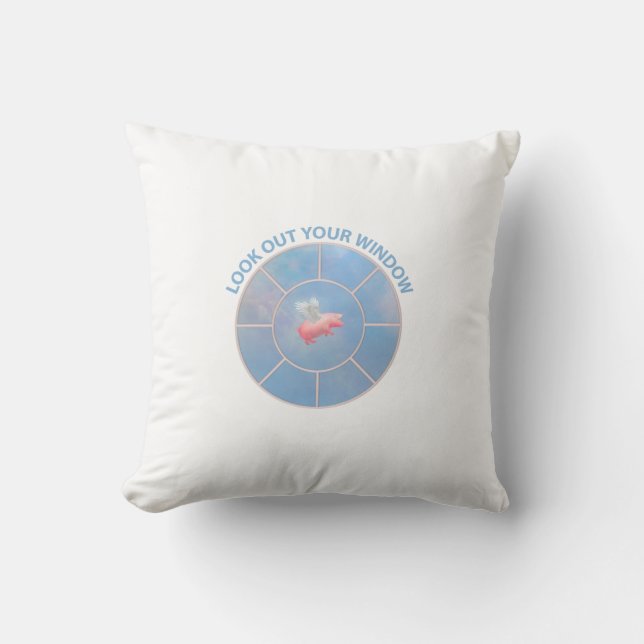 Flying Pig Look Out Your Window Cushion (Front)