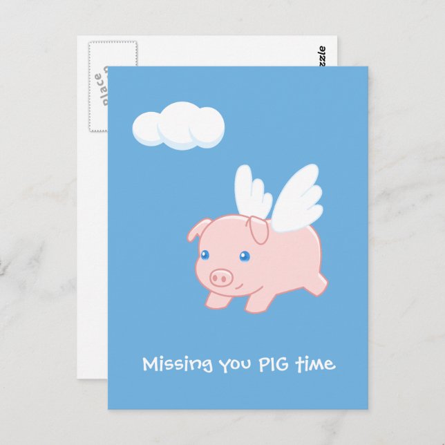 Flying Pig Missing You Postcard (Front/Back)