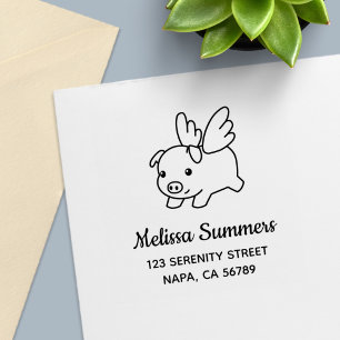 Flying Pig - Piglet with Wings Address Self-inking Stamp
