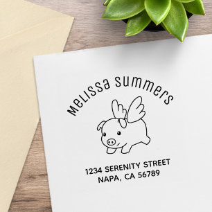 Flying Pig, Piglet with Wings Arch Address Rubber Stamp