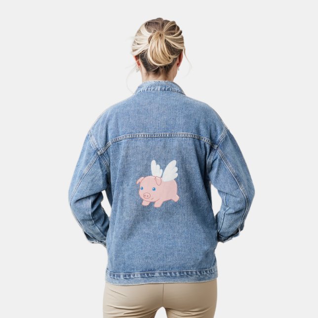 Flying Pig - Piglet with Wings Denim Jacket (Model)
