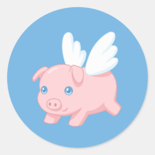 Flying Pig Piglet with Wings on Blue Classic Round Sticker