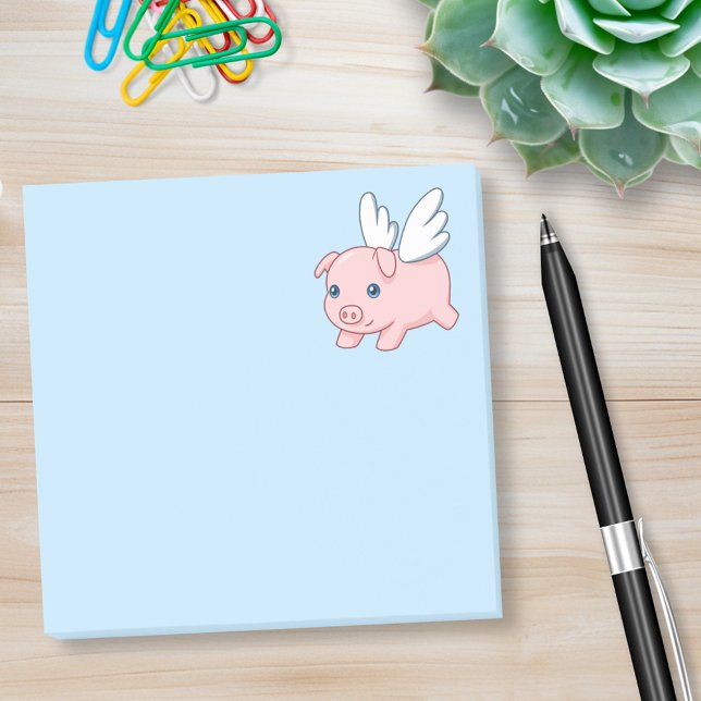Flying Pig - Piglet with Wings on Blue Post-it Notes (Creator Uploaded)