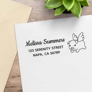 Flying Pig, Piglet with Wings Return Address Rubber Stamp