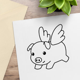 Flying Pig, Piglet with Wings Rubber Stamp