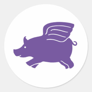 Flying Pig  -  Purple Classic Round Sticker