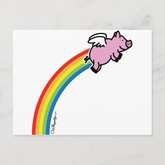 Flying Pig Rainbow Postcard (Front)