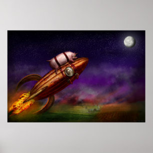 Flying Pig - Rocket - To the moon or bust Poster