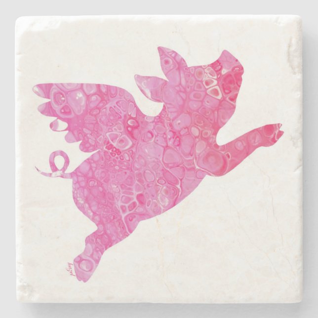 Flying Pig, When Pigs Fly, Pig Gifts, Stone Coaster (Front)