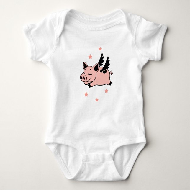 Flying Pig with Angel Wings Fly Pigs Baby Bodysuit (Front)