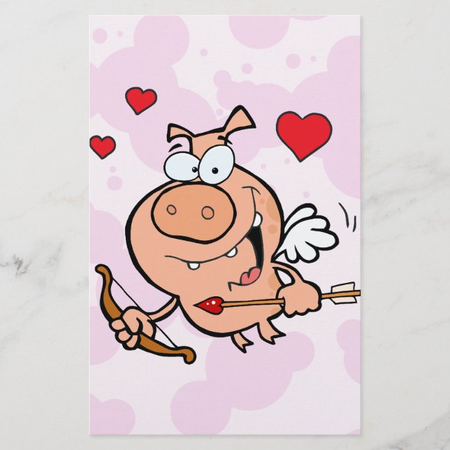 Flying Pig with Bow and Arrow Stationery (Front)
