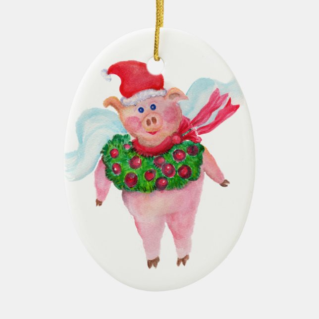 Flying Pig with Wreath Ornament (Front)