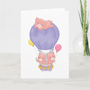 Flying Piggies in Hot Air Balloon Card