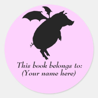 Flying piggy bookplate classic round sticker