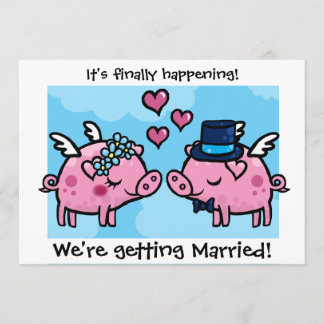 Flying Piggy Bride and Groom wedding invite