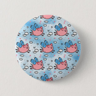 flying pigs 6 cm round badge