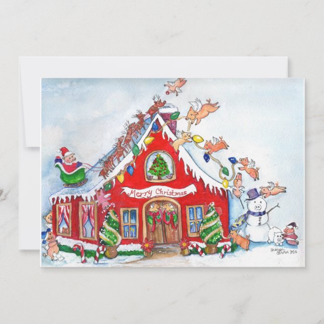 Flying Pigs Decorate for Christmas Invitations (Front)