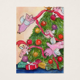 Flying Pigs Decorate the Christmas Tree Gift Tags