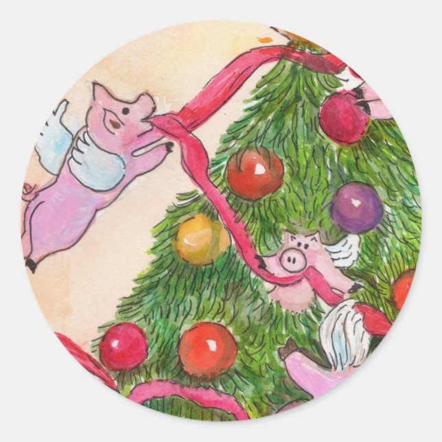 Flying Pigs Decorate the Christmas Tree Stickers (Front)