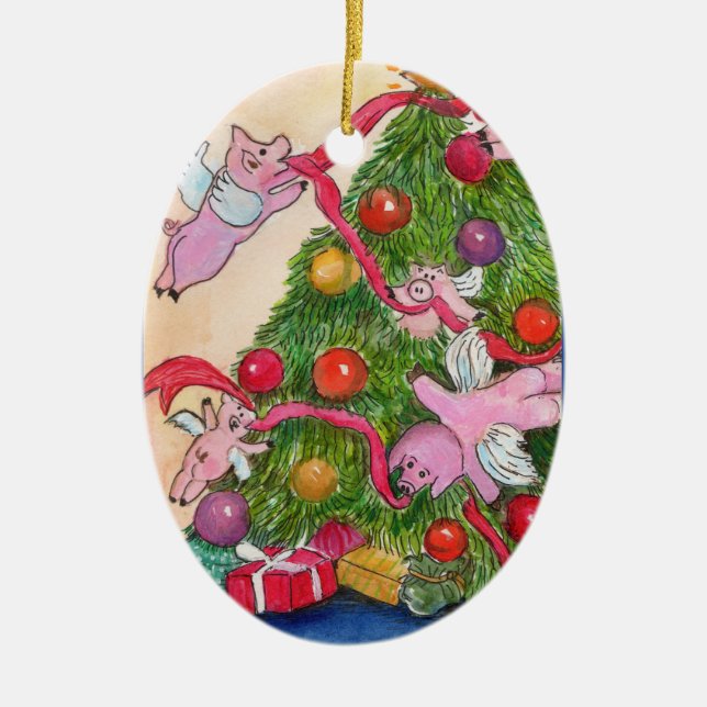 Flying Pigs Decorate Tree Ornament (Front)