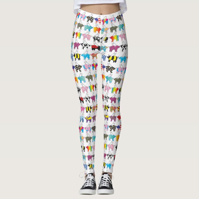 Flying pigs in a row leggings (Front)