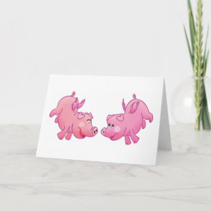 Flying pigs in love! card