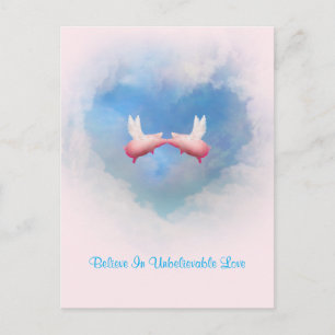 Flying Pigs Kissing-Believe In Unbelievable Love Postcard