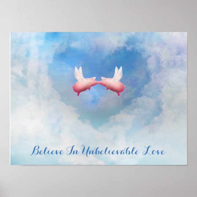 Flying Pigs Kissing-Believe In Unbelievable Love Poster (Front)
