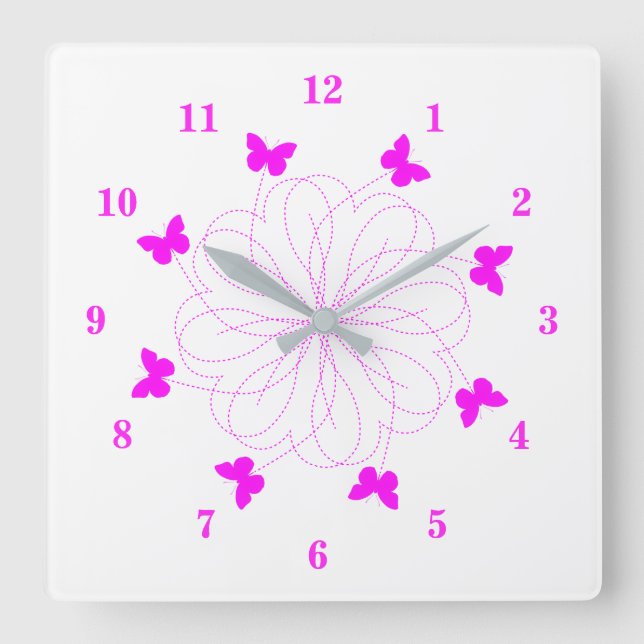 Flying Pink Butterflies Wall Clock - Choose Colour (Front)