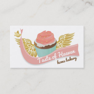 flying pink cupcake angel wings bird bakery baking business card