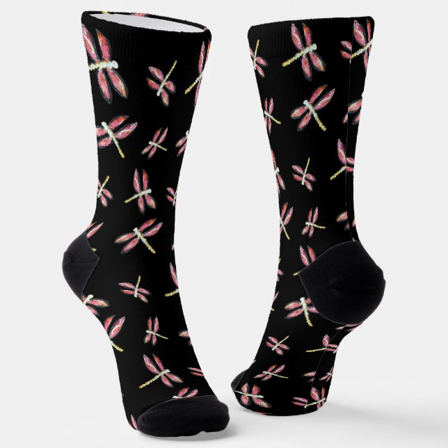 Flying Pink Dragonfly Pattern Socks (Angled)