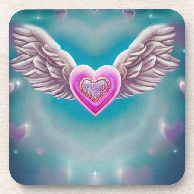 Flying Pink Heart Coaster (Front)
