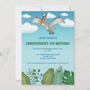 Flying Pteranodon Dinosaur Blue Sky Birthday Party Invitation