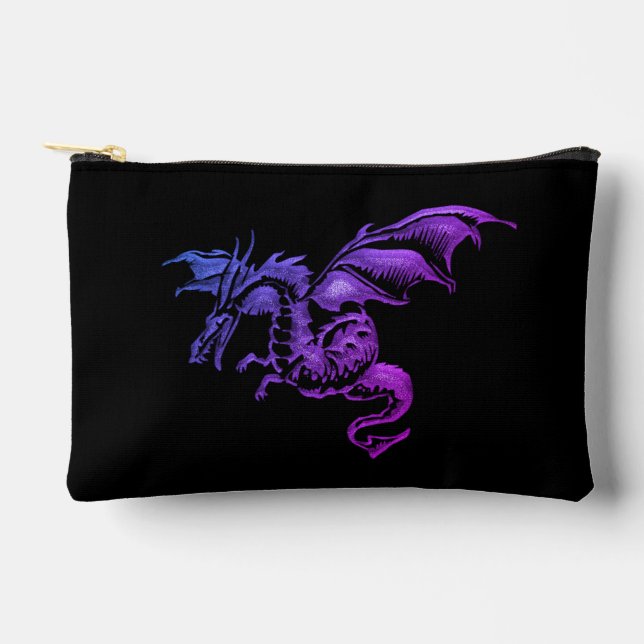 Flying Purple Dragon Against Black Accessory Pouch (Front)