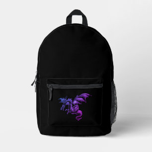 Flying Purple Dragon Against Black Printed Backpack