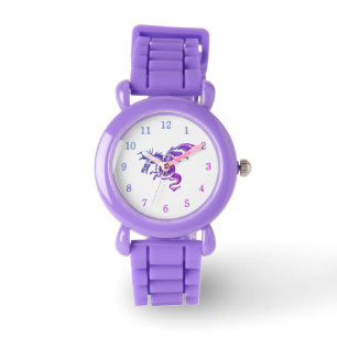 Flying Purple Dragon Against White 12 Numbers Watch