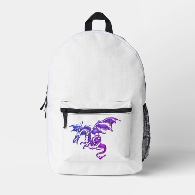 Flying Purple Dragon Against White Printed Backpack (Front)