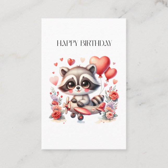 Flying Racoon Birthday Business Card (Front)