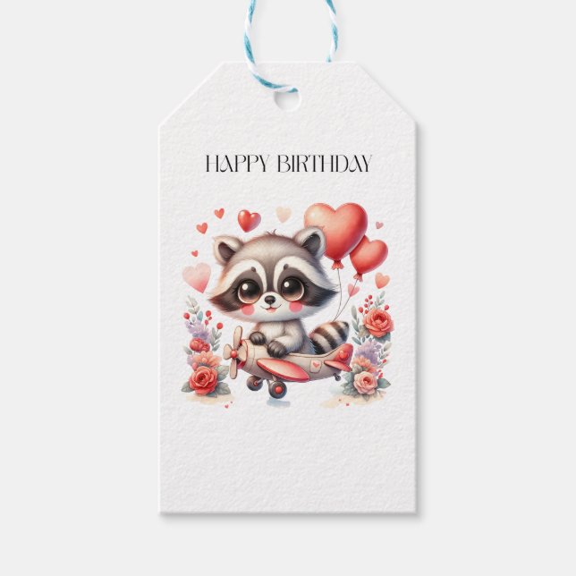 Flying Racoon Birthday Gift Tags (Front)