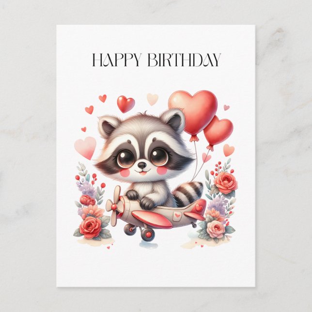 Flying Racoon Birthday Holiday Postcard (Front)
