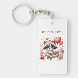 Flying Racoon Birthday Key Ring