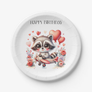 Flying Racoon Birthday Paper Plate