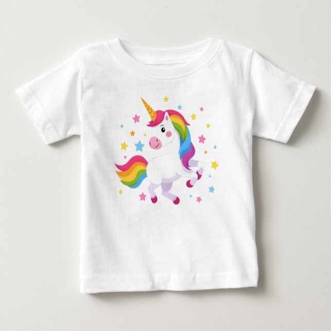 Flying Rainbow Unicorn With Stars Baby T-Shirt (Front)