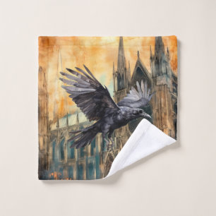Flying Raven and Mediaeval Gothic Cathedral Bath Towel Set