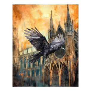 Flying Raven and Mediaeval Gothic Cathedral Photo Print