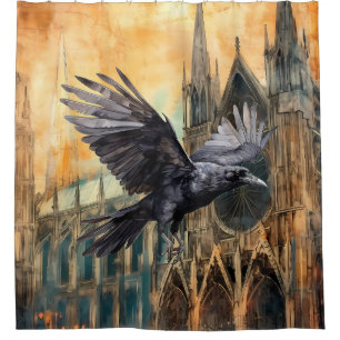 Flying Raven and Mediaeval Gothic Cathedral Shower Curtain