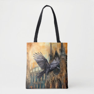 Flying Raven and Mediaeval Gothic Cathedral Tote Bag