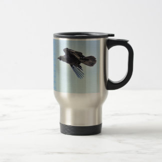 Flying Raven in Blue Sky HDR Photo Design Travel Mug