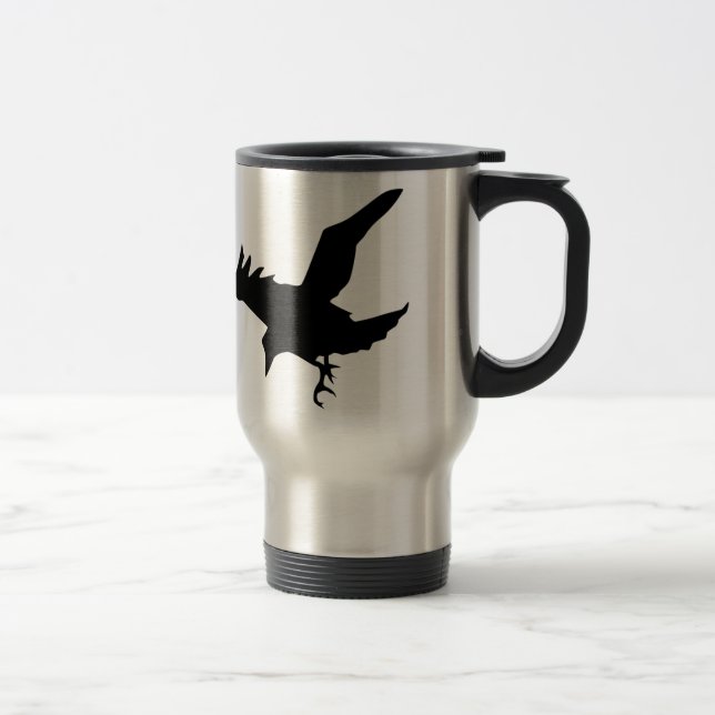 Flying Raven Silhouette Aluminium Travel Mug (Right)