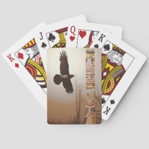 Flying Raven & Totem-Pole Fantasy Art Playing Cards